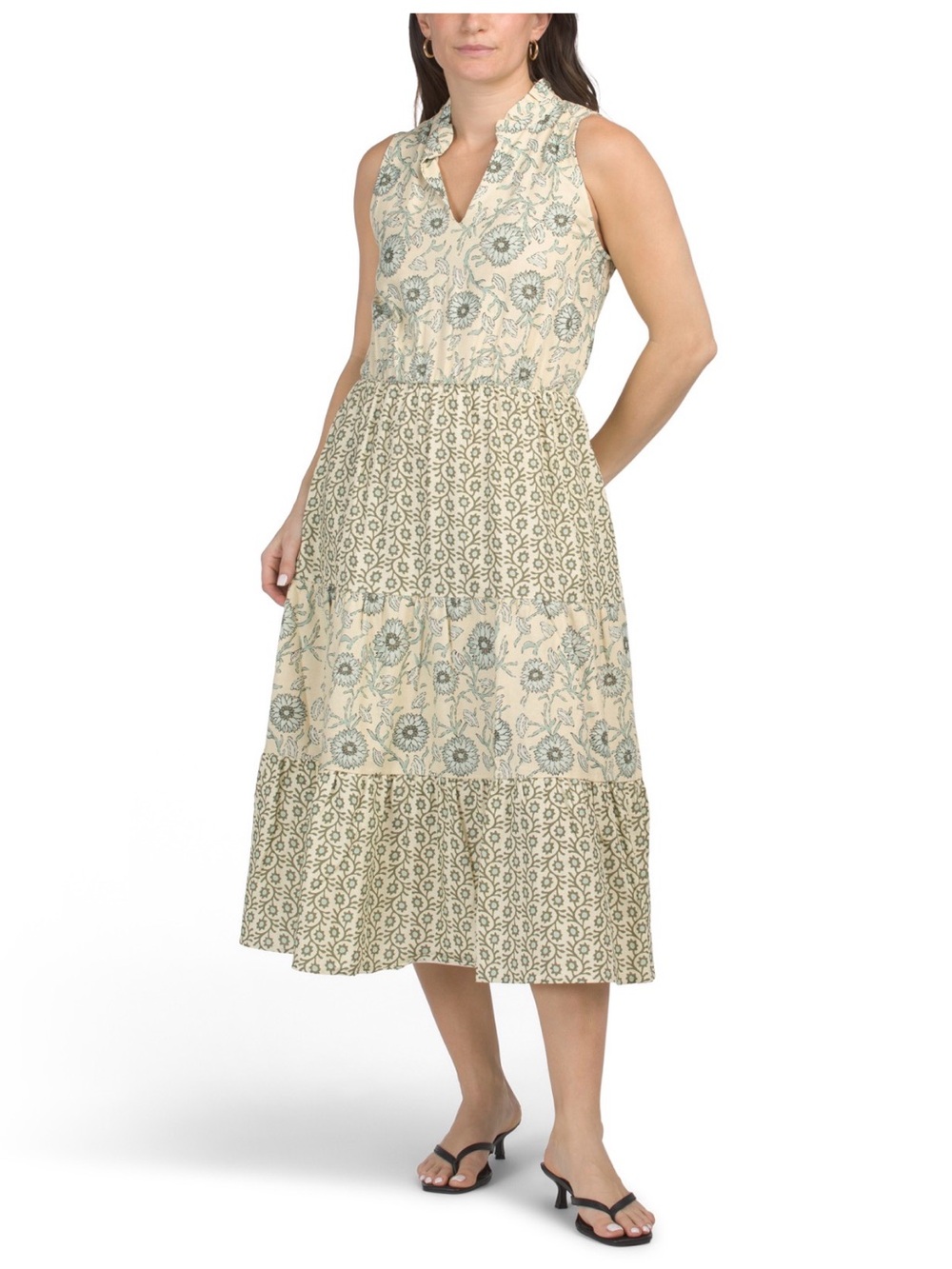 MAGARI MADE IN ITALY FLORAL TIERED SLEEVELESS LINEN BLEND MIDI DRESS SIZE M NWT - Picture 3 of 11